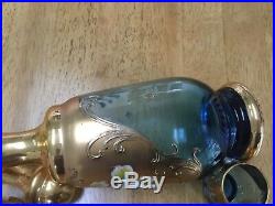 Antique Bavarian Blue Glass 8 piece Decanter & Snap Glasses -Gilded & Enameled