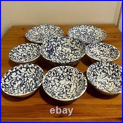 Antique Italian Blue & White Spongeware Salad/Soup Set Of 8