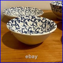 Antique Italian Blue & White Spongeware Salad/Soup Set Of 8