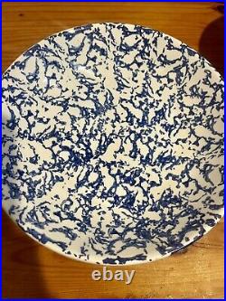 Antique Italian Blue & White Spongeware Salad/Soup Set Of 8