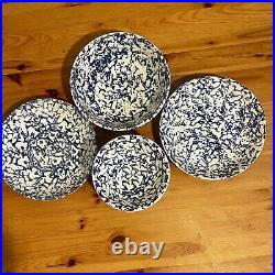 Antique Italian Blue & White Spongeware Salad/Soup Set Of 8