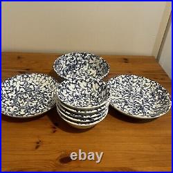 Antique Italian Blue & White Spongeware Salad/Soup Set Of 8