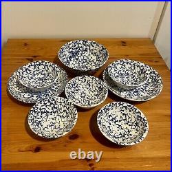 Antique Italian Blue & White Spongeware Salad/Soup Set Of 8