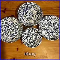 Antique Italian Blue & White Spongeware Salad/Soup Set Of 8