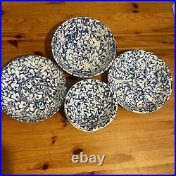 Antique Italian Blue & White Spongeware Salad/Soup Set Of 8