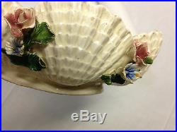 Antique Majolica Bowl Center Piece Hand Painted Rare Italian Fish Shells 8 1/8