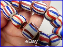 Antique Venetian Red And Blue Strip Glass Italian Trade Beads 14 Pieces