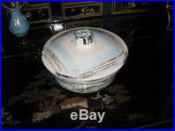 Art DECO Piece Made in Calif Blue Black and White Covered Dish 7 USA 218