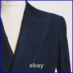 Atelier Munro Suit 40 S Navy Blue Italian Pinwale Corduroy with Double Breasted