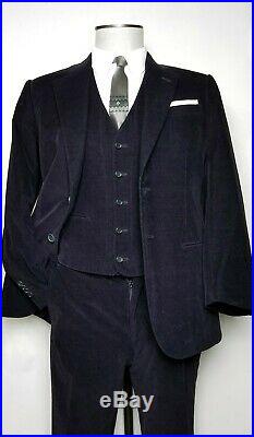 Authentic Giorgio Armani 3 Piece Velour Suit Navy Blue Black