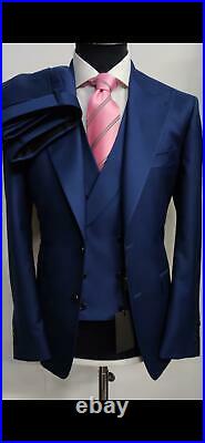 Blue 3 piece super 150 Cerruti wool suit with double breasted vest