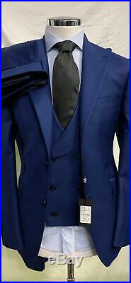 Blue 3 piece super 180 Tombolini wool suit, peak/ double breast vest