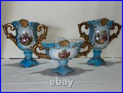 Blue Italian 3 piece set of Courting Couple Vases Used average condition