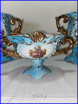 Blue Italian 3 piece set of Courting Couple Vases Used average condition