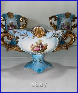 Blue Italian 3 piece set of Courting Couple Vases Used average condition