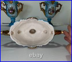 Blue Italian 3 piece set of Courting Couple Vases Used average condition