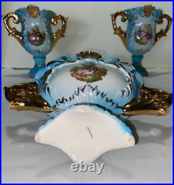 Blue Italian 3 piece set of Courting Couple Vases Used average condition