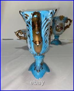 Blue Italian 3 piece set of Courting Couple Vases Used average condition