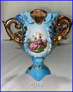 Blue Italian 3 piece set of Courting Couple Vases Used average condition