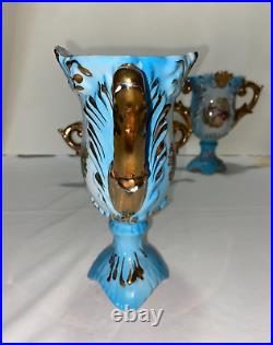 Blue Italian 3 piece set of Courting Couple Vases Used average condition