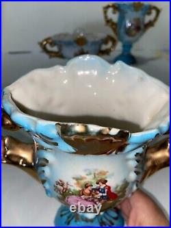 Blue Italian 3 piece set of Courting Couple Vases Used average condition