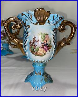 Blue Italian 3 piece set of Courting Couple Vases Used average condition