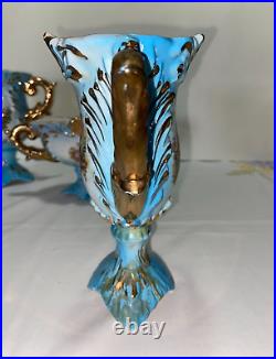 Blue Italian 3 piece set of Courting Couple Vases Used average condition