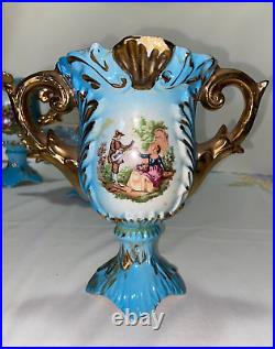 Blue Italian 3 piece set of Courting Couple Vases Used average condition