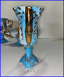 Blue Italian 3 piece set of Courting Couple Vases Used average condition