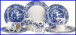 Blue Italian Brocato 12 Piece Dinnerware Set