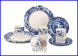 Blue Italian Brocato 12 Piece Dinnerware Set Service for 4 Dinner Plate