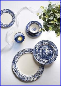Blue Italian Brocato 12 Piece Dinnerware Set Service for 4 Dinner Plate