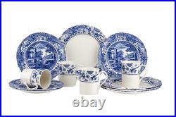 Blue Italian Brocato 12 Piece Dinnerware Set Service for 4 Dinner Plate