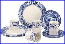 Blue Italian Brocato 12 Piece Dinnerware Set Service for 4 Dinner Plate, Sal