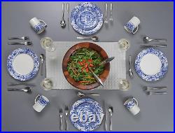 Blue Italian Brocato 12 Piece Dinnerware Set Service for 4 Dinner Plate, Sal