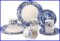Blue Italian Brocato 12 Piece Dinnerware Set Service for 4 Dinner Plate, Sal
