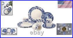 Blue Italian Brocato 12-Piece Dinnerware Set Service for 4 Microwave Safe