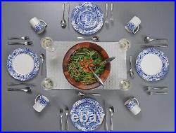 Blue Italian Brocato 12-Piece Dinnerware Set Service for 4 Microwave Safe