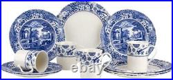 Blue Italian Brocato 12-Piece Dinnerware Set Service for 4 Microwave Safe