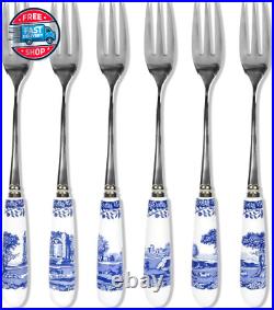 Blue Italian Collection Pastry Forks, Set of Six, Stainless Steel Fork, P