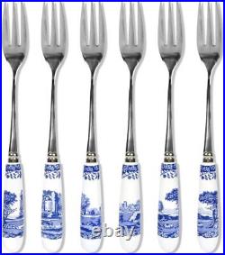 Blue Italian Collection Pastry Forks, Set of Six, Stainless Steel Fork, Porce