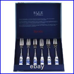 Blue Italian Collection Pastry Forks, Set of Six, Stainless Steel Fork, Porce