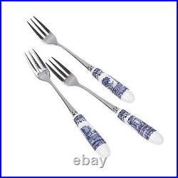 Blue Italian Collection Pastry Forks, Set of Six, Stainless Steel Fork, Porce