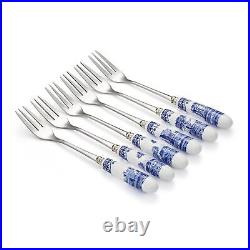 Blue Italian Collection Pastry Forks, Set of Six, Stainless Steel Fork, Porce