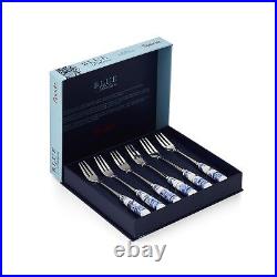 Blue Italian Collection Pastry Forks, Set of Six, Stainless Steel Fork, Porce