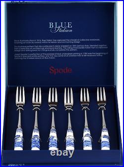 Blue Italian Collection Pastry Forks, Set of Six, Stainless Steel Fork, Porcelai