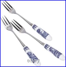 Blue Italian Collection Pastry Forks, Set of Six, Stainless Steel Fork, Porcelai