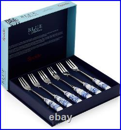 Blue Italian Collection Pastry Forks, Set of Six, Stainless Steel Fork, Porcelai