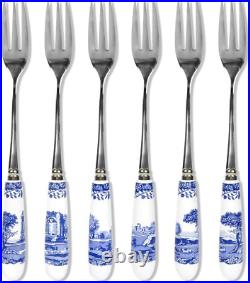 Blue Italian Collection Pastry Forks, Set of Six, Stainless Steel Fork, Porcelai