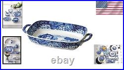 Blue Italian Handled Serving Dish Durable Oven Safe Porcelain for Stylish Meals